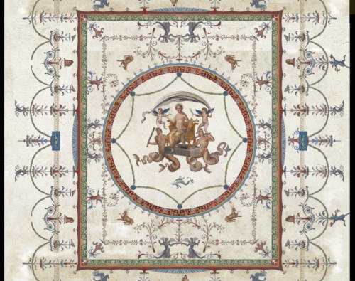 Fresque à la Néréide. Reconstitution du plafond du cubiculum de la Maison de Léda et le Cygne à Pompéi.